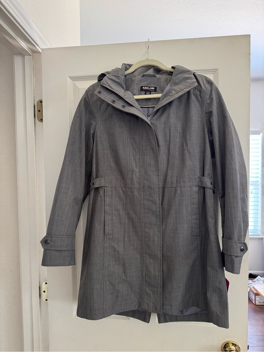 Kirkland Signature Women's Light Gray Hooded Trench Coat